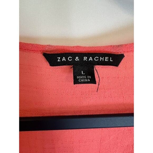 Zac & Rachel Crochet Trim Neck Slit Sleeve Blouse Bright Coral Women's Size L - Picture 5 of 6